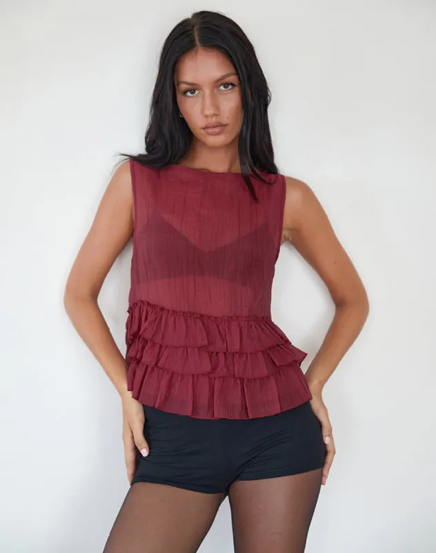 Lamina Unlined Blouse in Maroon sold by Motel Rocks