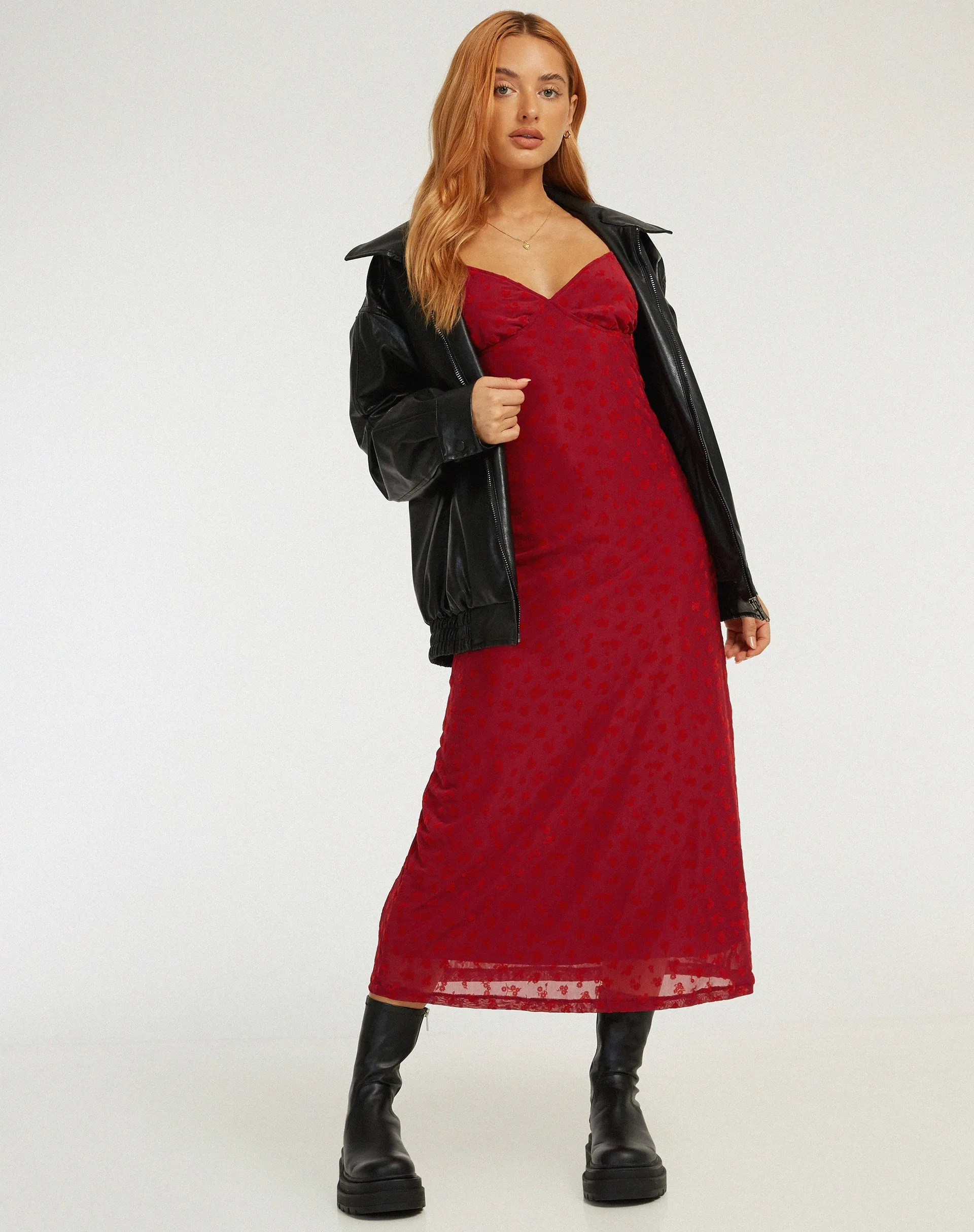 Kalana Midi Dress in Red Flock Mesh sold by Motel Rocks product image thumbnail 3