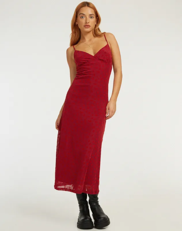 Kalana Midi Dress in Red Flock Mesh sold by Motel Rocks
