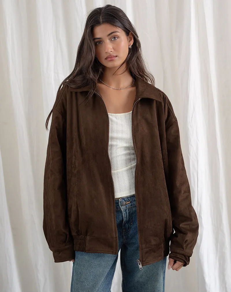 Cavita Jacket in Faux Suede Brown sold by Motel Rocks