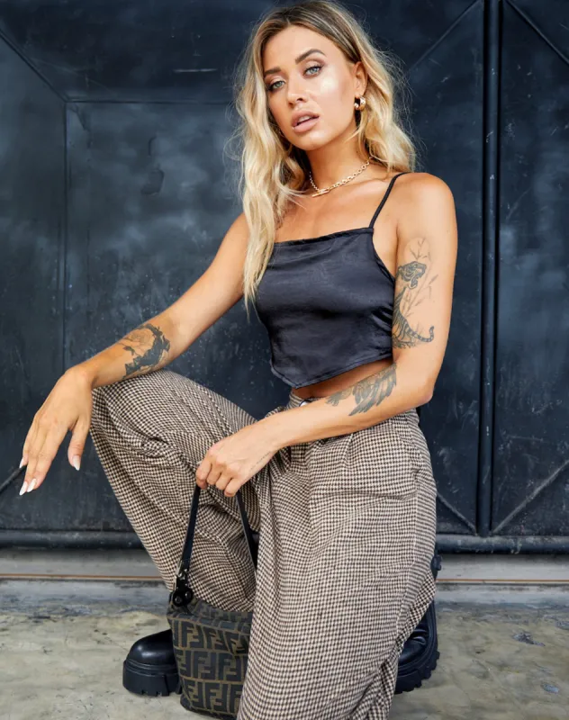 Zashe Cami Top in Satin Black sold by Motel Rocks