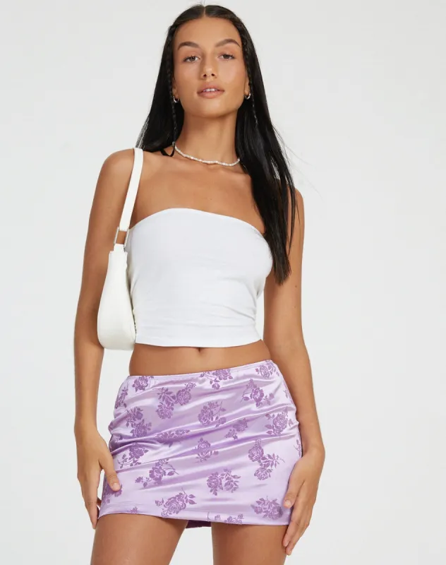 Guida Mini Skirt in Rose Flock Lilac sold by Motel Rocks