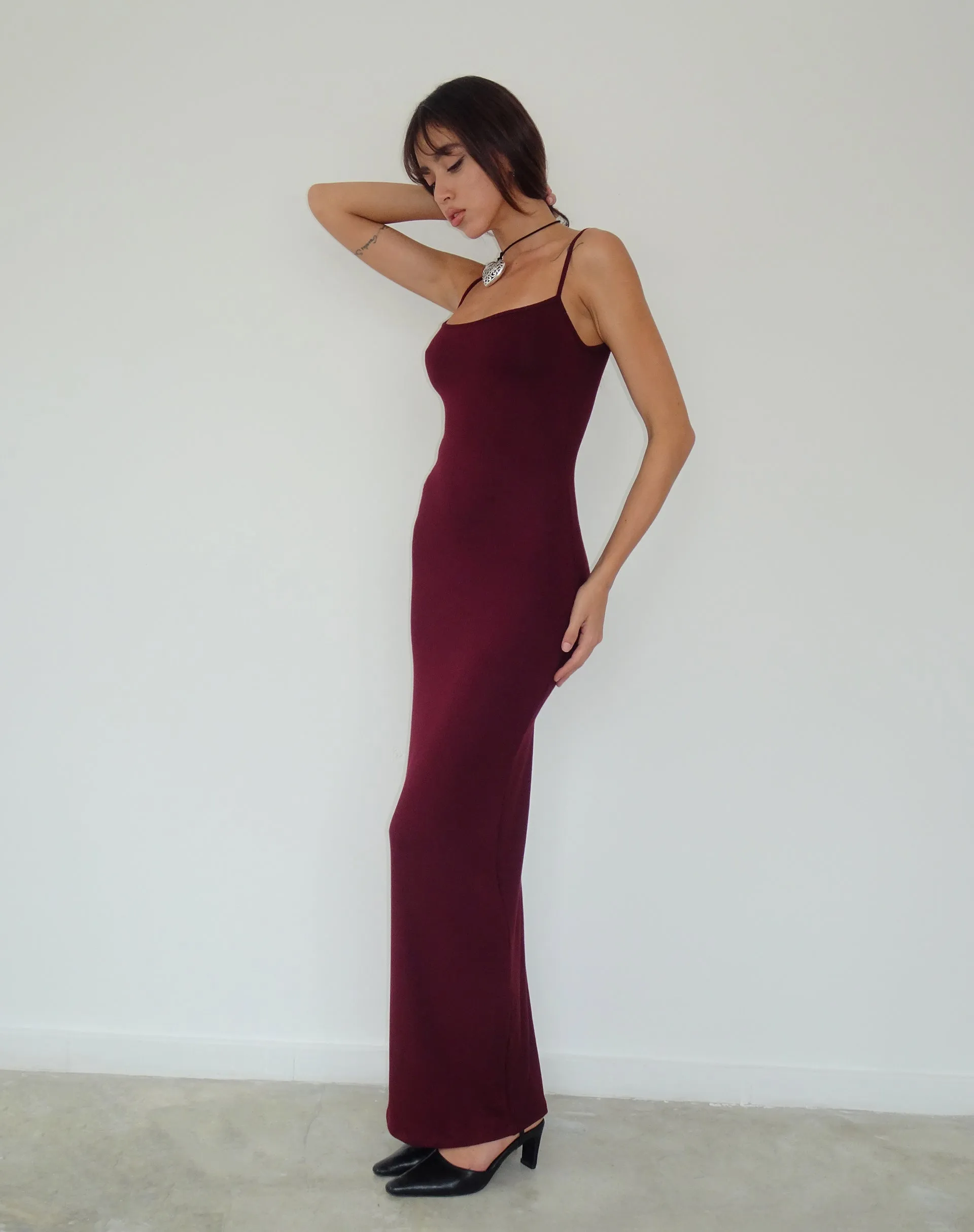 Cantha Maxi Dress in Rib Burgundy sold by Motel Rocks product image thumbnail 4