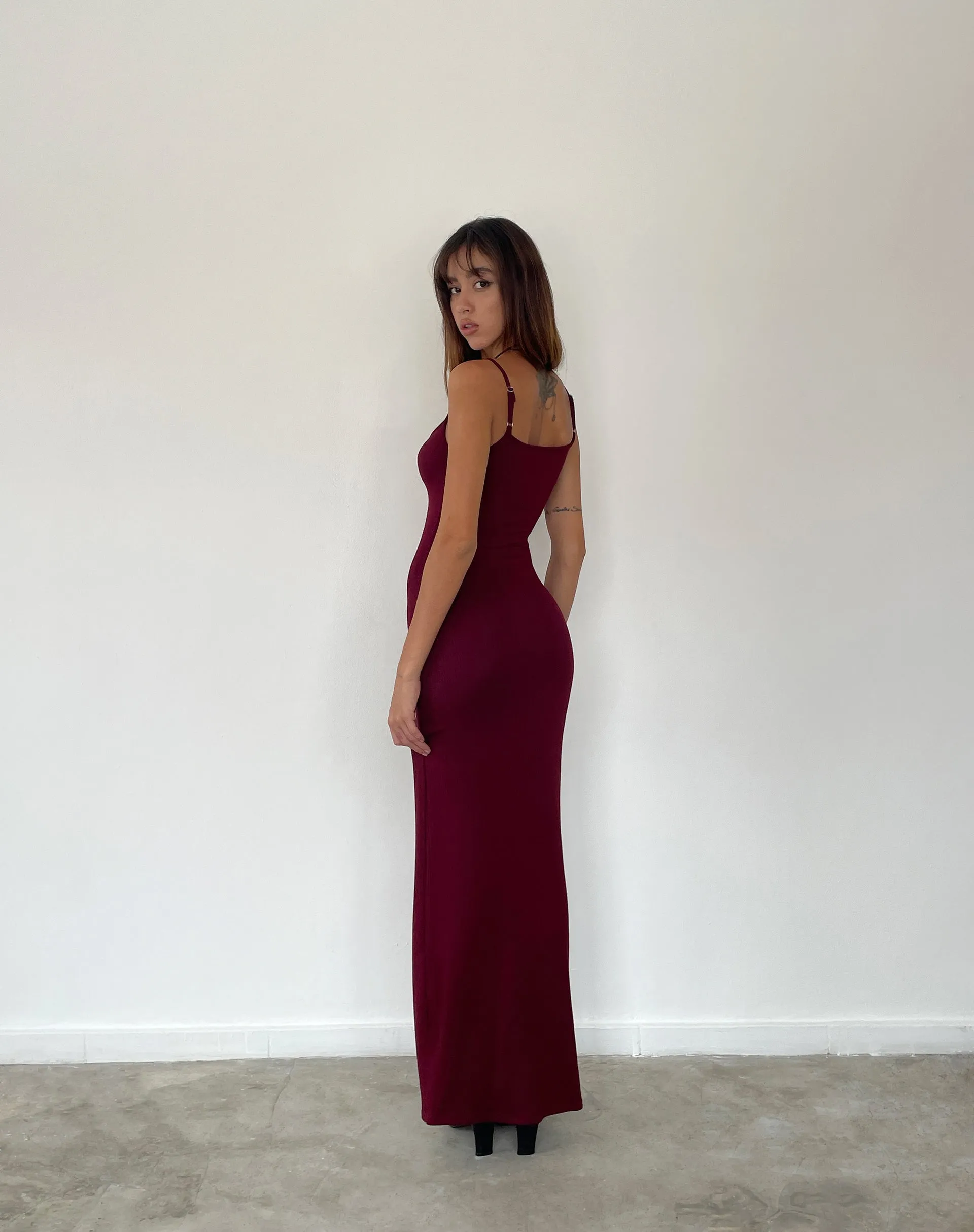 Cantha Maxi Dress in Rib Burgundy sold by Motel Rocks product image thumbnail 3