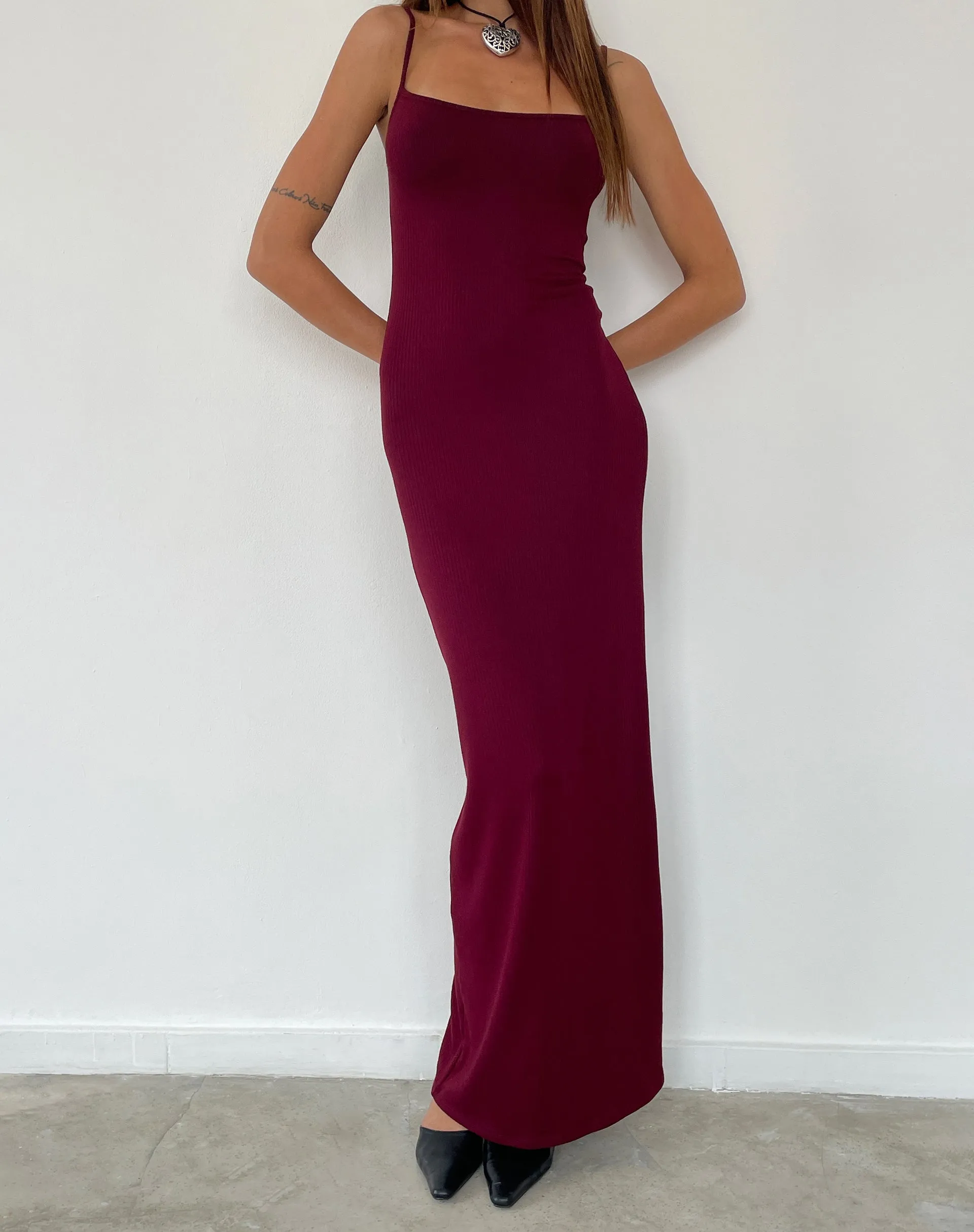Cantha Maxi Dress in Rib Burgundy sold by Motel Rocks