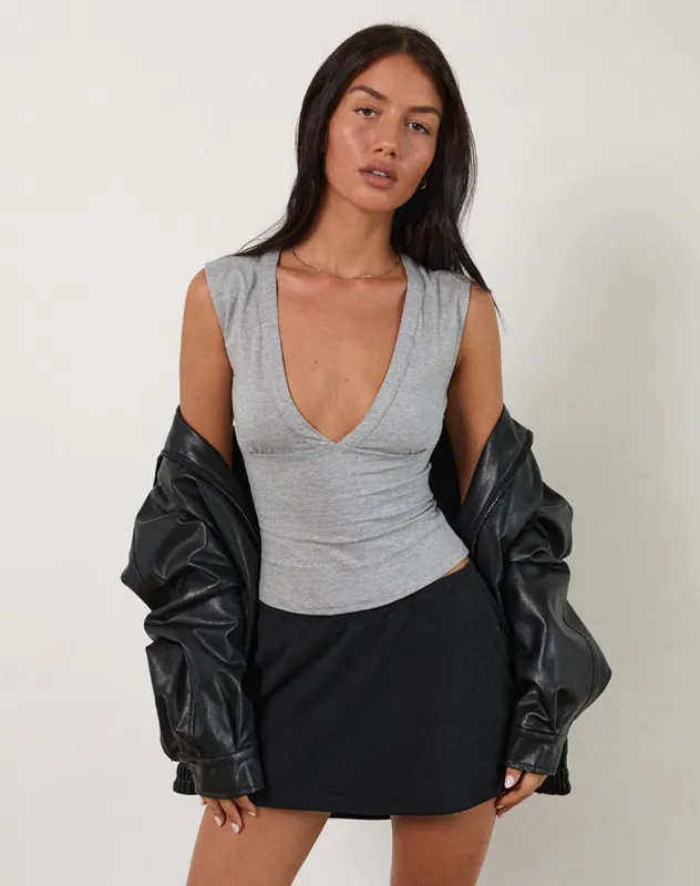 Emberly Plunge Top in Grey Marl sold by Motel Rocks