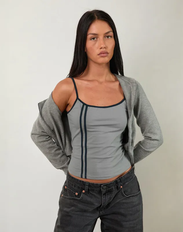 Nilaso Vest Top in Grey with Tapshoe Binding sold by Motel Rocks
