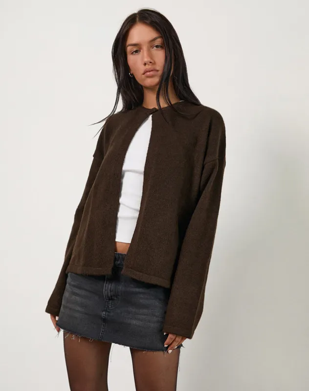 Maureen Cardigan in Chocolate Brown sold by Motel Rocks