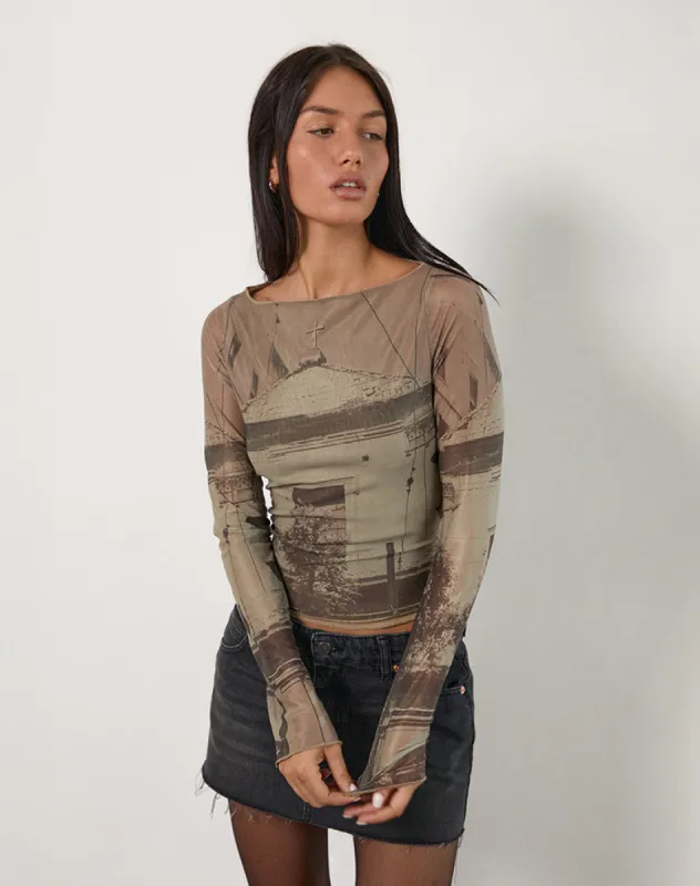Armali Long Sleeve Top in Abstract Historical Green sold by Motel Rocks