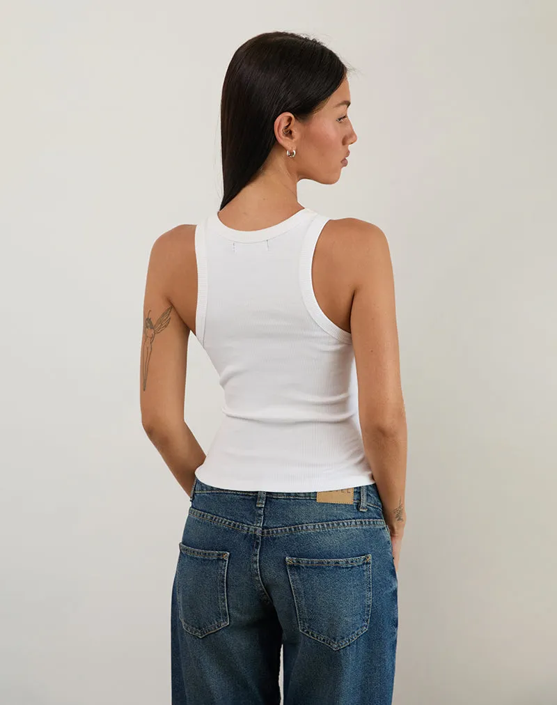 Cariter Racer Vest Top in Ribbed White sold by Motel Rocks product image thumbnail 3