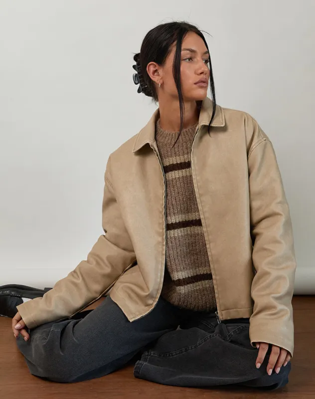 Catalin Jacket In Worn PU Sand sold by Motel Rocks