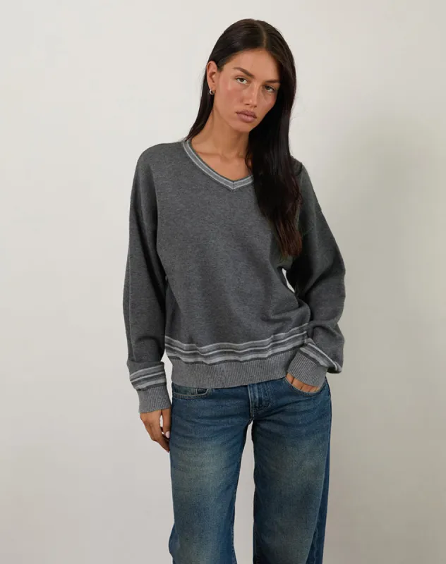 Yarnia Slouchy V Neck Jumper in Charcoal sold by Motel Rocks