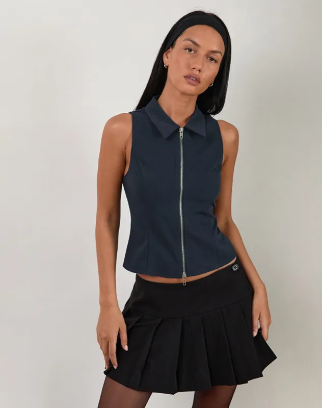 Janae Vest Top in Tailoring Navy sold by Motel Rocks