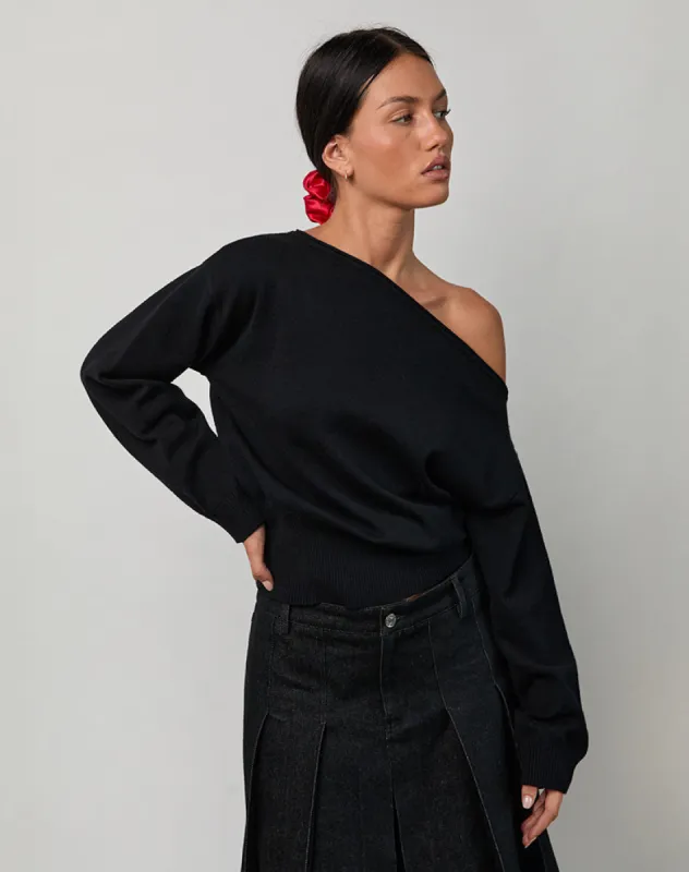 Jalira Asymmetric Cinch Jumper in Black sold by Motel Rocks