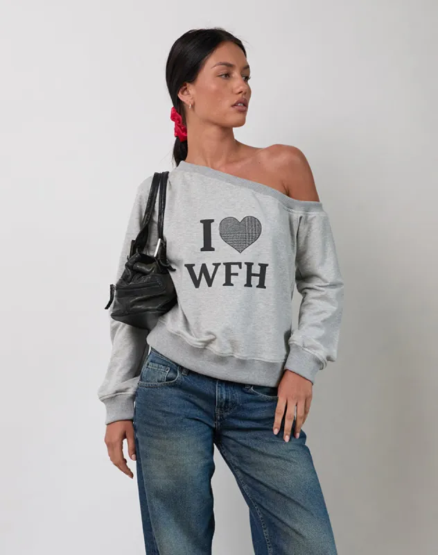 Toria Sweatshirt in Grey Marl with I Love WFH Graphic sold by Motel Rocks