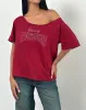Scottie Slouchy Tee in Adrenaline Red with Overthinking Graphic sold by Motel Rocks