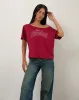 Scottie Slouchy Tee in Adrenaline Red with Overthinking Graphic sold by Motel Rocks