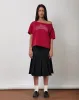 Scottie Slouchy Tee in Adrenaline Red with Overthinking Graphic sold by Motel Rocks