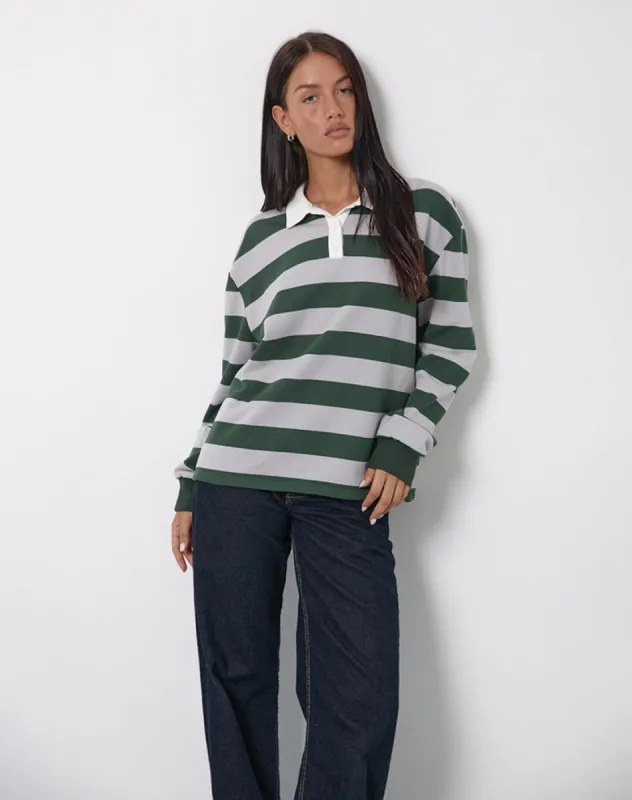 Kumara Rugby Shirt in Green, Khaki and White sold by Motel Rocks