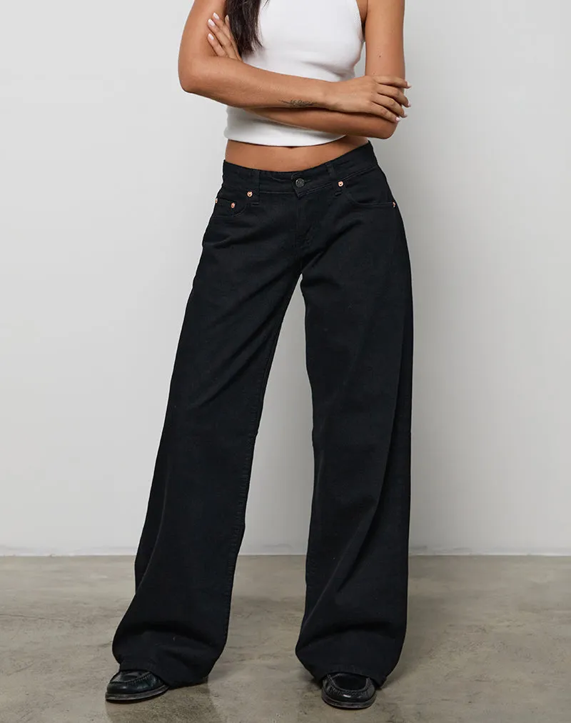 Low Rise Roomy Jeans in Rinse Black sold by Motel Rocks