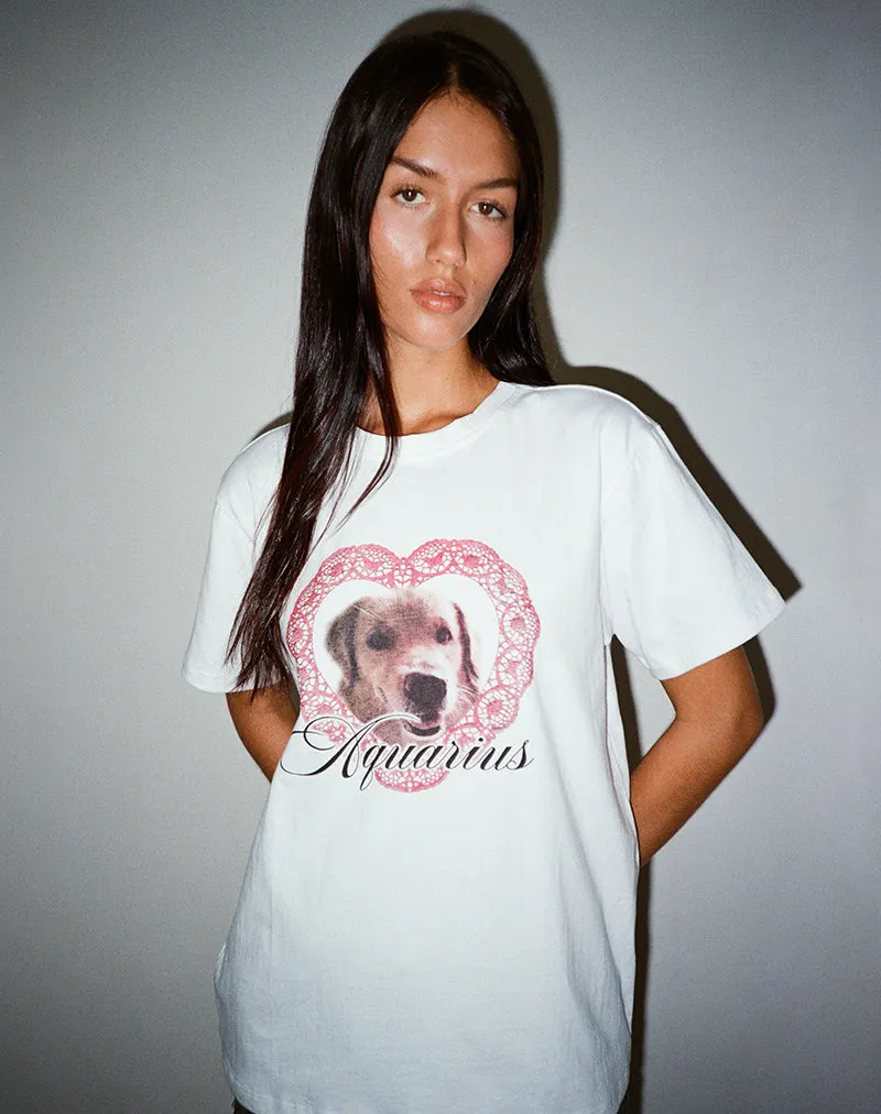 Oversized Basic Tee in White with Aquarius Dog Graphic sold by Motel Rocks product image thumbnail 5