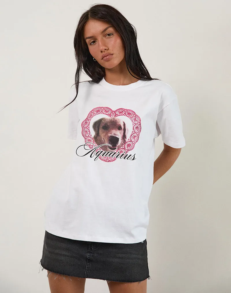 Oversized Basic Tee in White with Aquarius Dog Graphic sold by Motel Rocks product image thumbnail 4