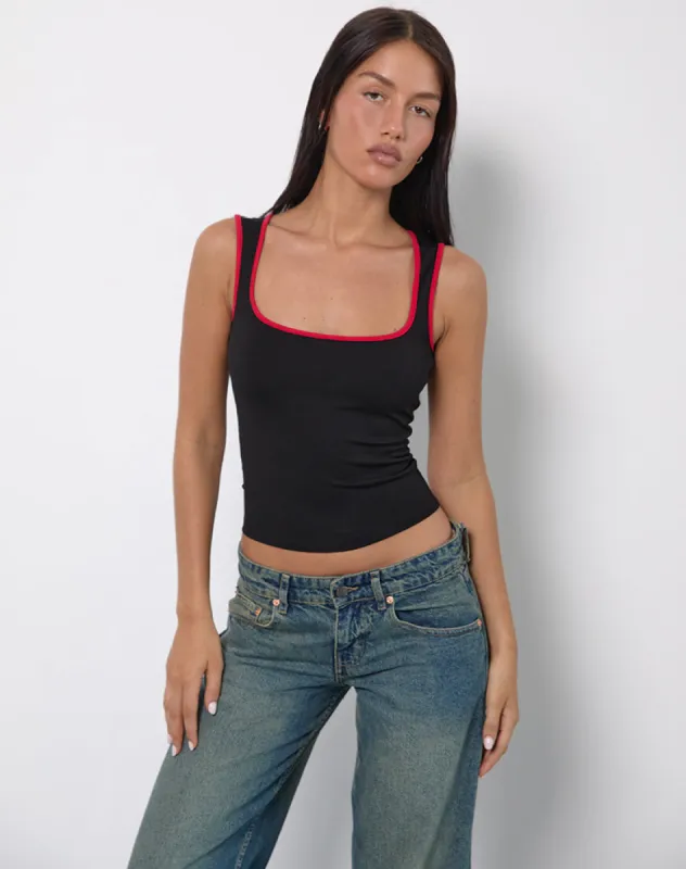 Shajani Top in Black with Red Binding sold by Motel Rocks
