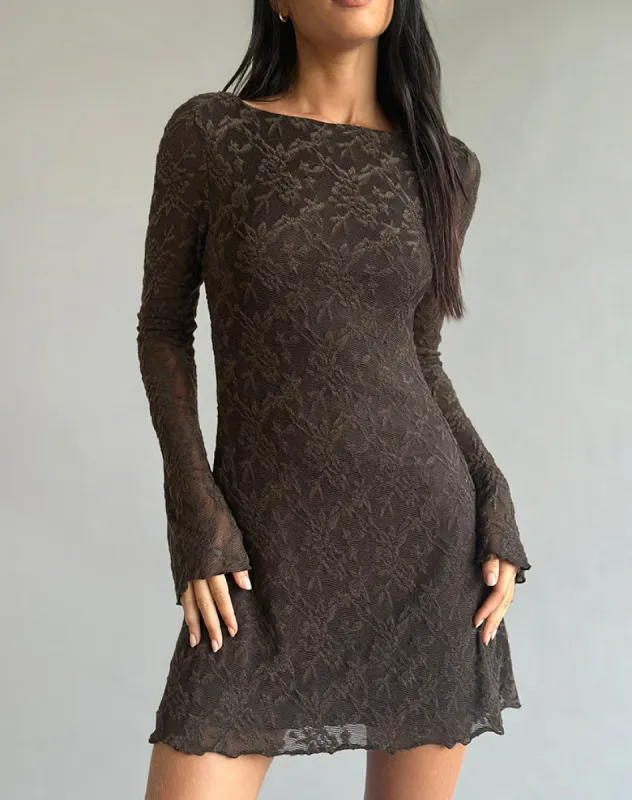 chinese dress ladies Raylena Long Sleeve V-neck Mini Dress Burgundy Floral main image 0
