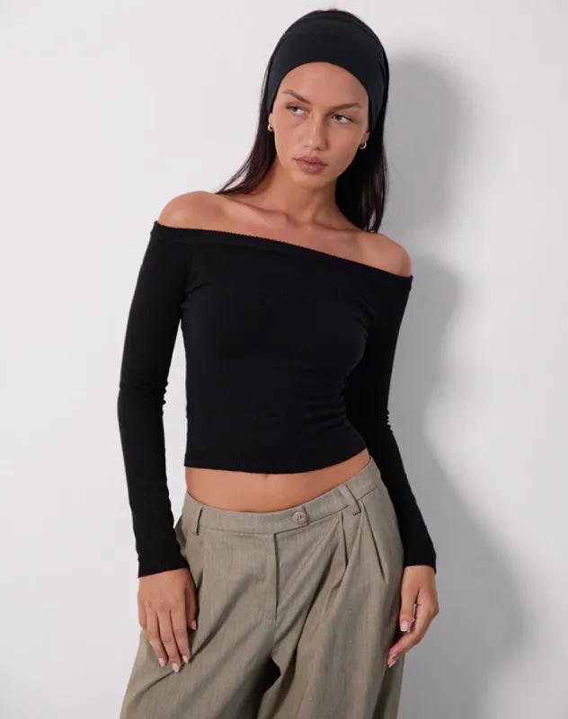 Renie Bardot Top in Black Knit sold by Motel Rocks