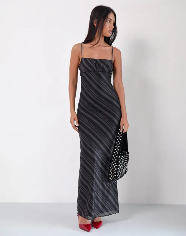 Darsih Maxi Dress in Irregular Stripe Grey Black sold by Motel Rocks
