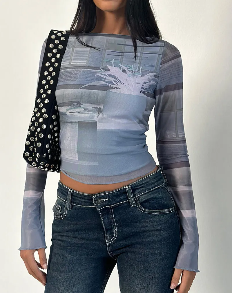 Armali Long Sleeve Top in Parlour Print Blue sold by Motel Rocks product image thumbnail 4