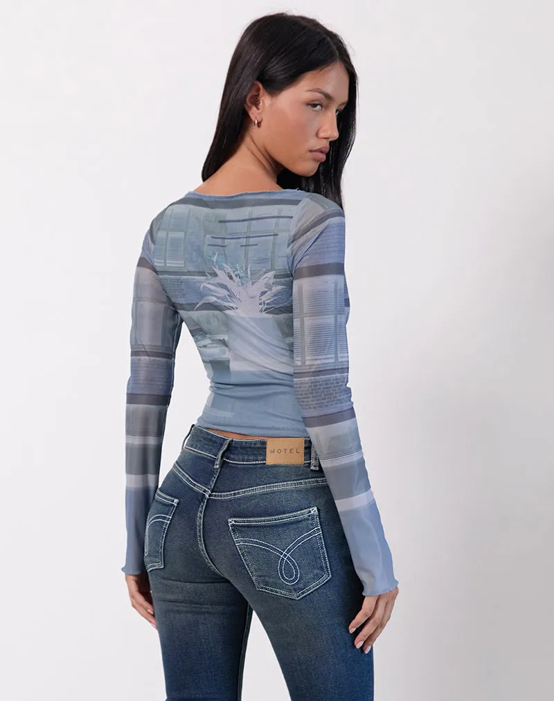 Armali Long Sleeve Top in Parlour Print Blue sold by Motel Rocks product image thumbnail 3