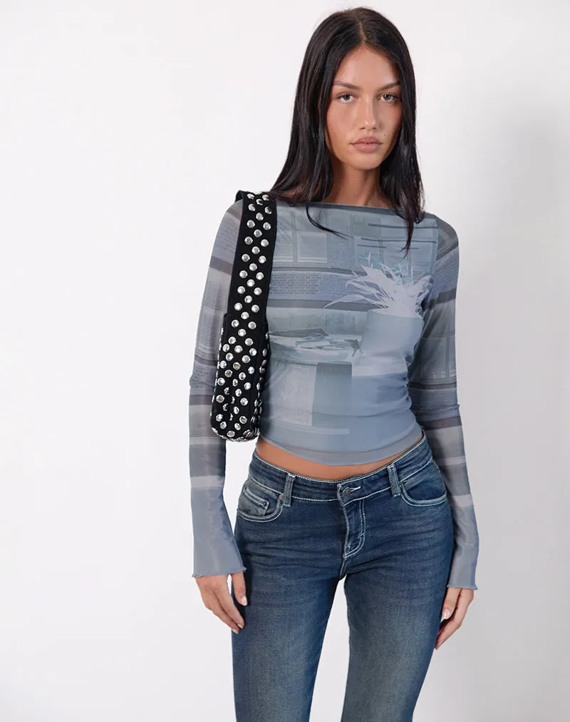 Armali Long Sleeve Top in Parlour Print Blue sold by Motel Rocks
