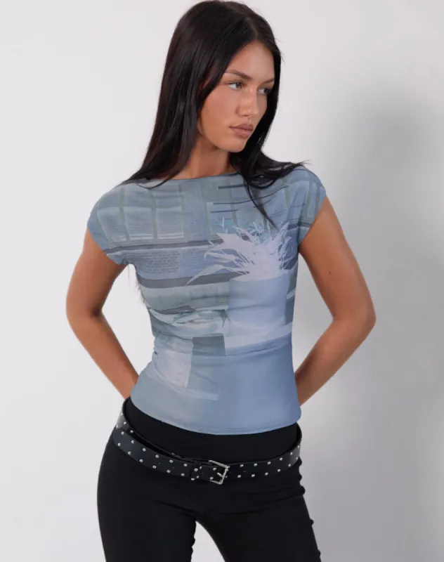 Nova Top in Parlour Print Blue sold by Motel Rocks