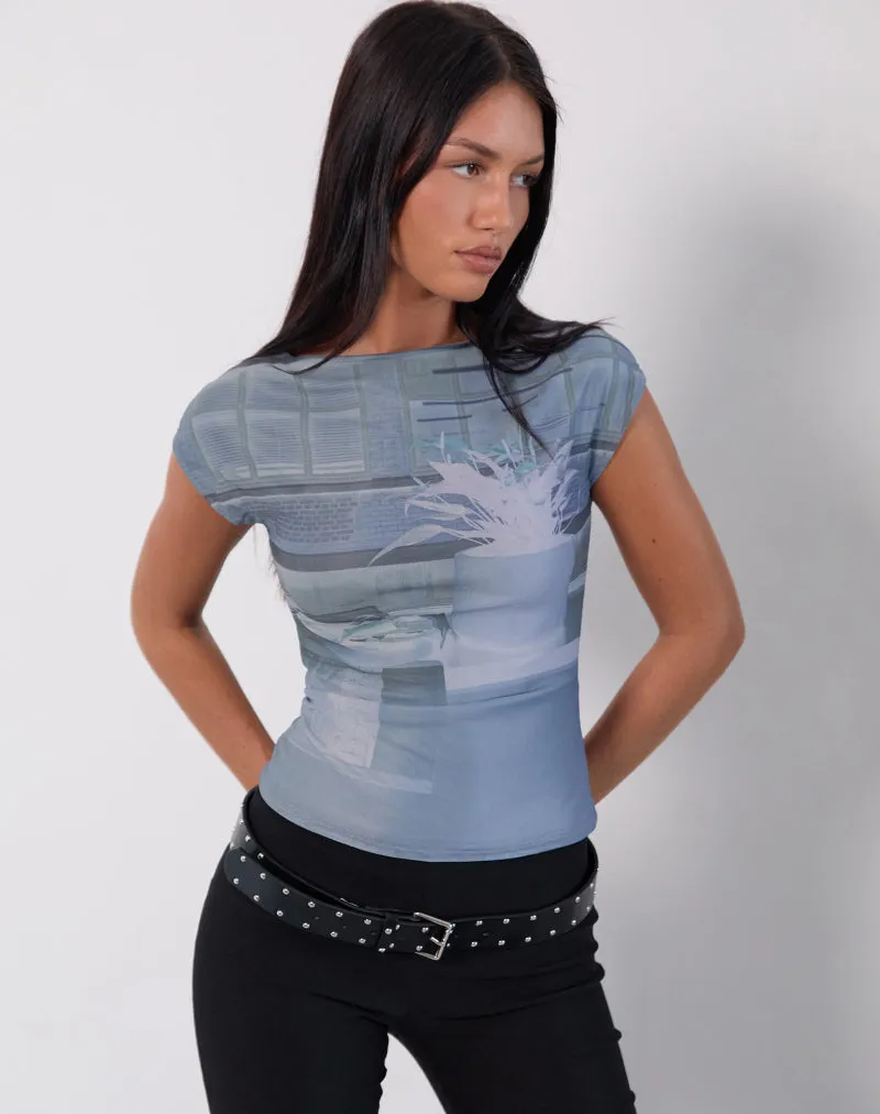 Nova Top in Parlour Print Blue sold by Motel Rocks
