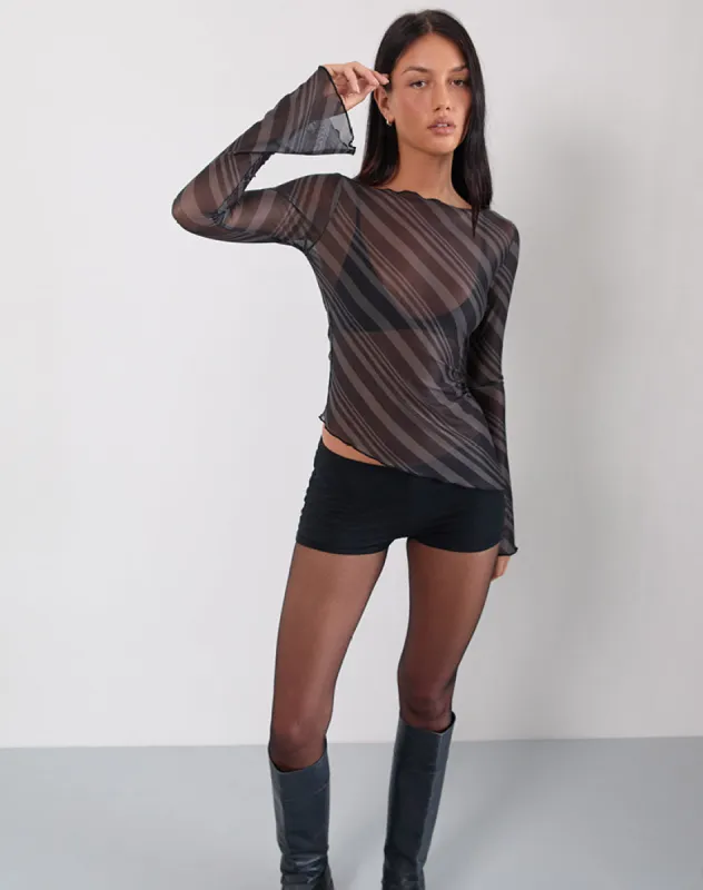 Lucerne Top In Irregular Stripe Grey And Black sold by Motel Rocks