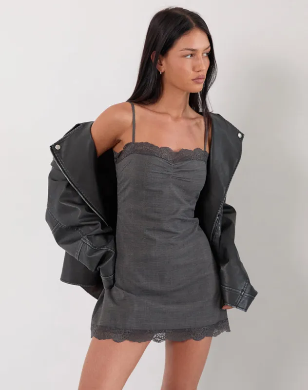 Larna Mini Dress in Check Tailoring Grey sold by Motel Rocks