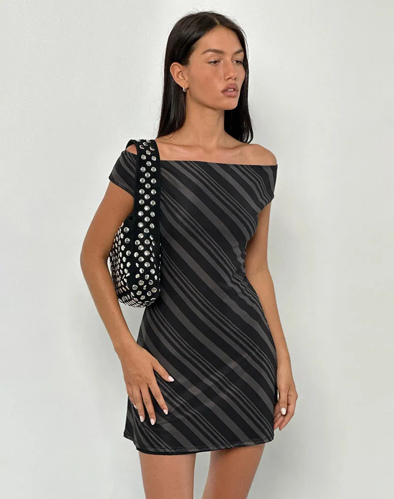 Hari Mini Dress in Irregular Stripe Grey Black sold by Motel Rocks product image thumbnail 4