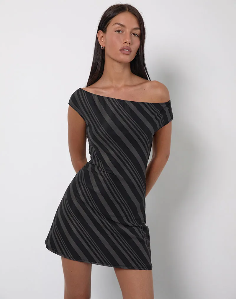 Hari Mini Dress in Irregular Stripe Grey Black sold by Motel Rocks product image thumbnail 2