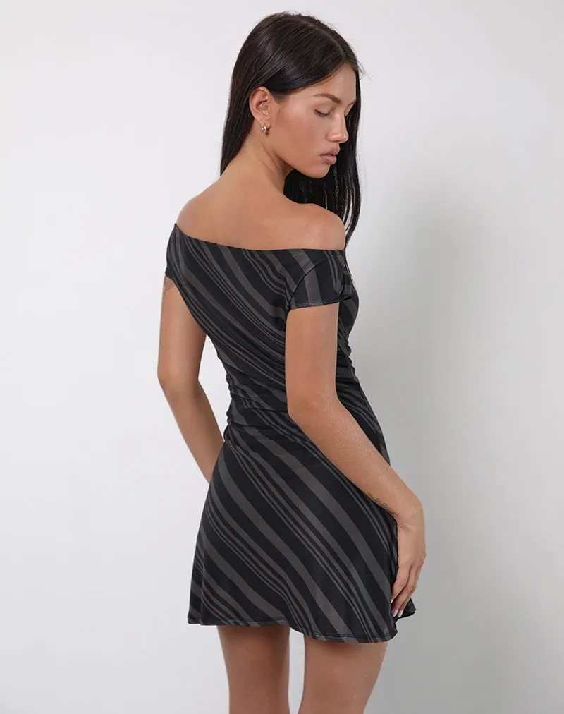 Hari Mini Dress in Irregular Stripe Grey Black sold by Motel Rocks product image thumbnail 3