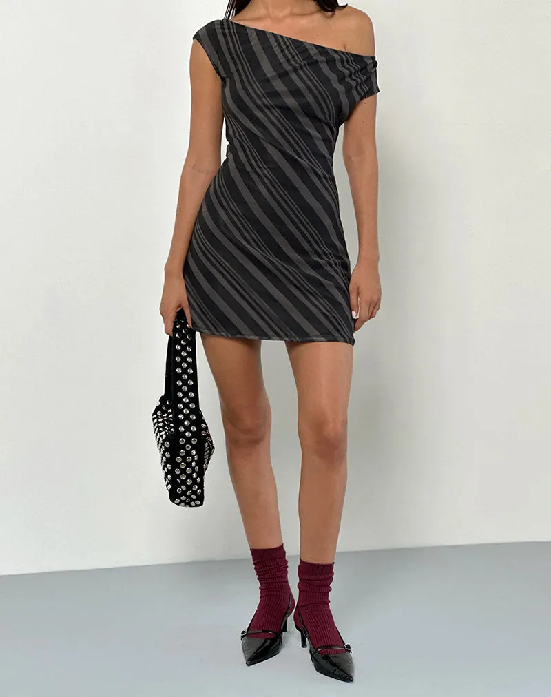 Hari Mini Dress in Irregular Stripe Grey Black sold by Motel Rocks product image thumbnail 5