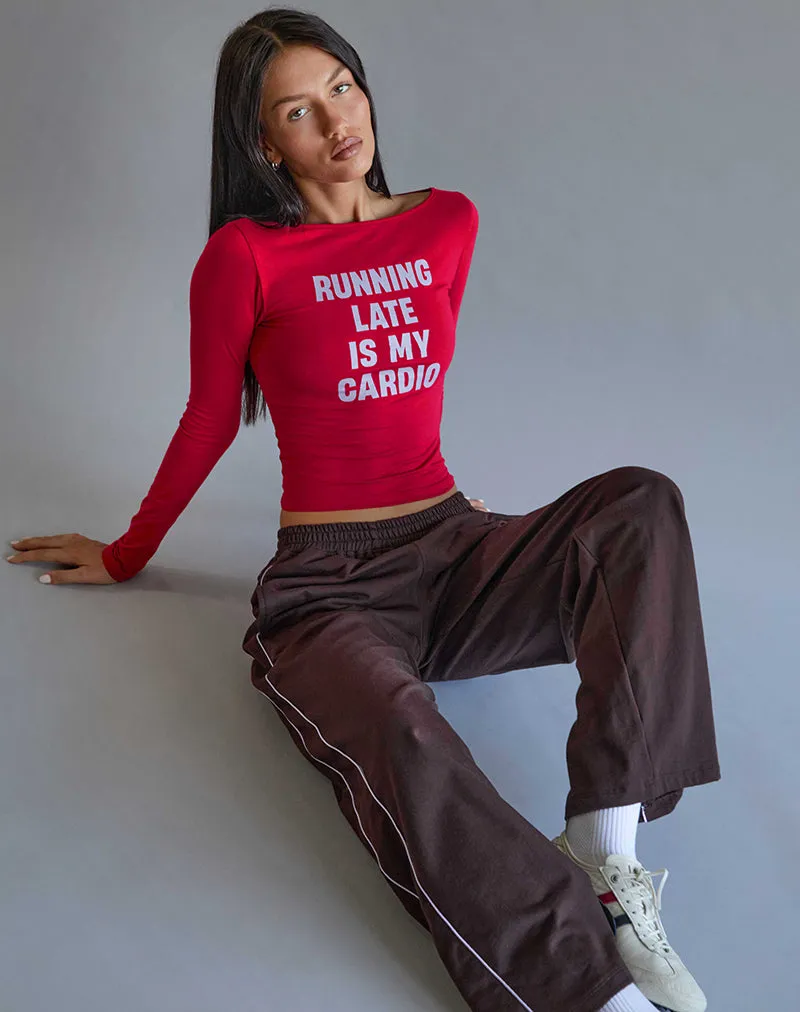 Amabon Long Sleeve Top in Adrenaline Red with Running Late Slogan sold by Motel Rocks product image thumbnail 5