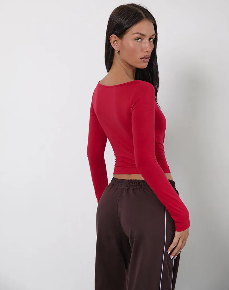Amabon Long Sleeve Top in Adrenaline Red with Running Late Slogan sold by Motel Rocks product image thumbnail 3