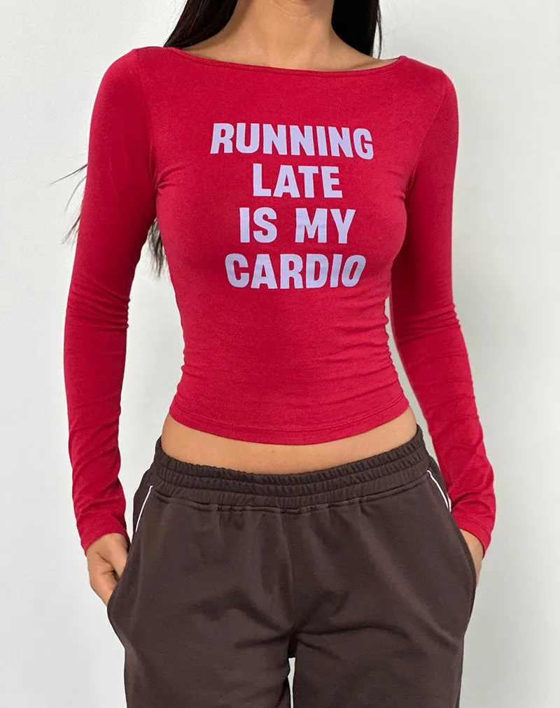 Amabon Long Sleeve Top in Adrenaline Red with Running Late Slogan sold by Motel Rocks product image thumbnail 2