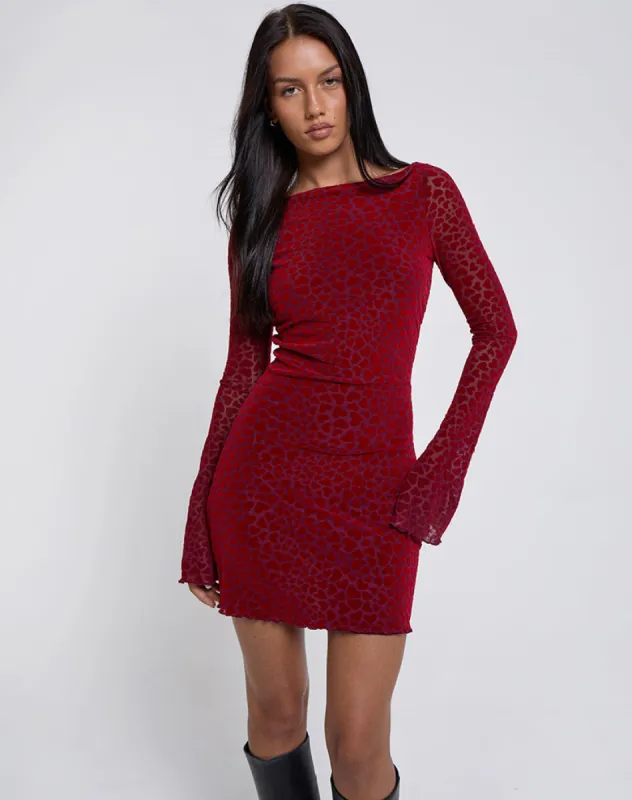 Sevila Long Sleeve Mini Dress in Heart Flock Maroon sold by Motel Rocks