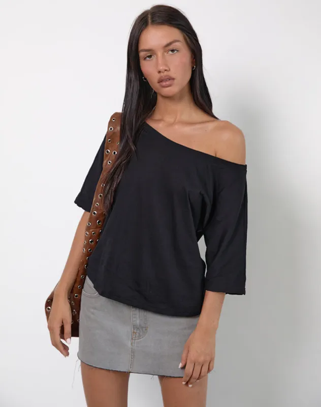 Daman Off-The-Shoulder Basic Top in Black made by Motel Rocks