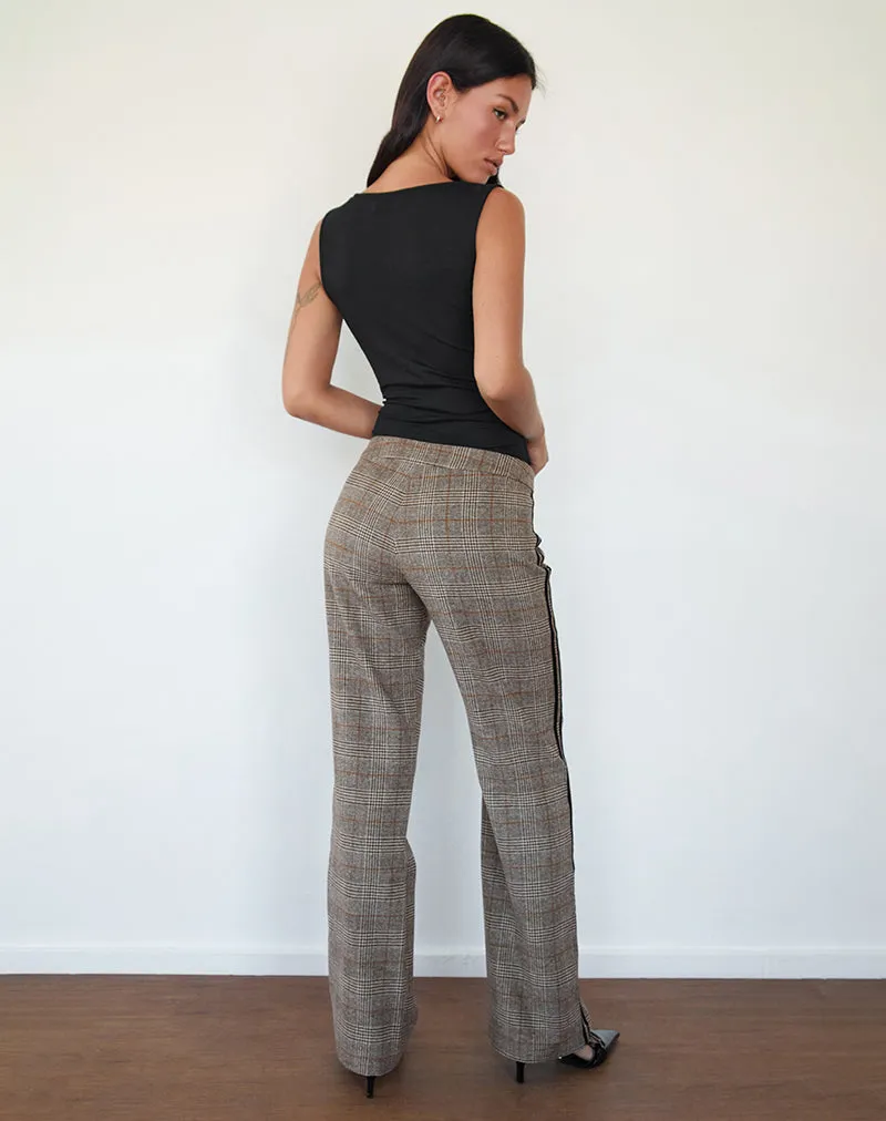 Fatina Trouser in Brown Check with Side Stripe sold by Motel Rocks product image thumbnail 3