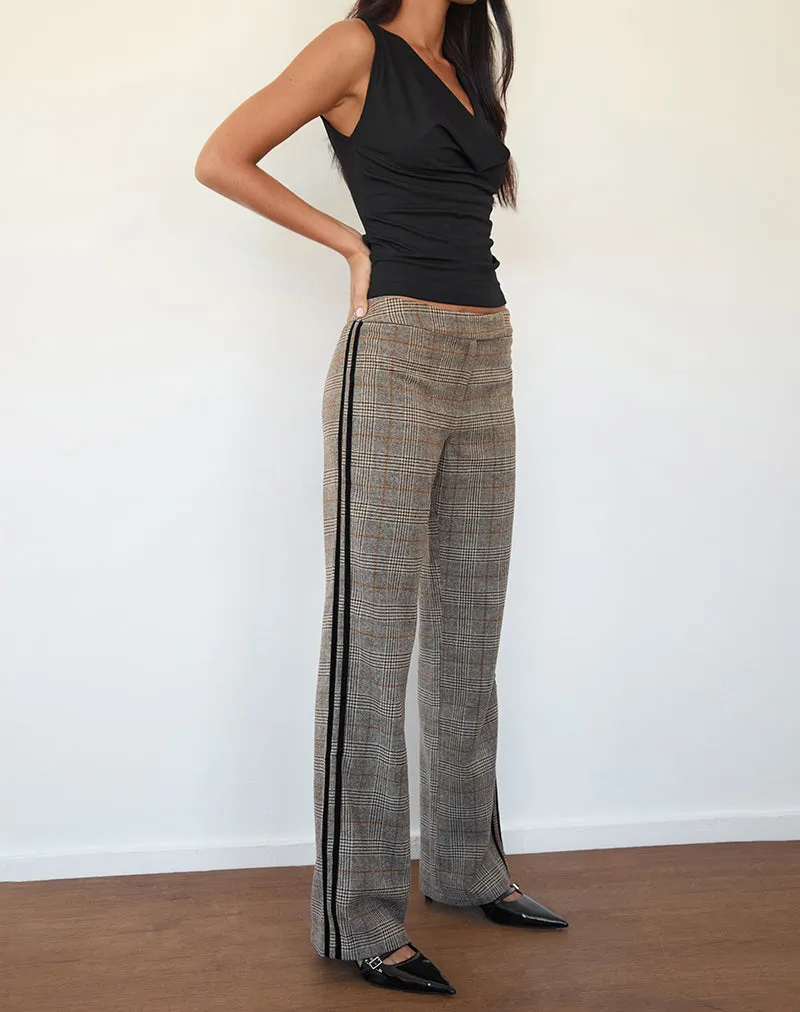 Fatina Trouser in Brown Check with Side Stripe sold by Motel Rocks