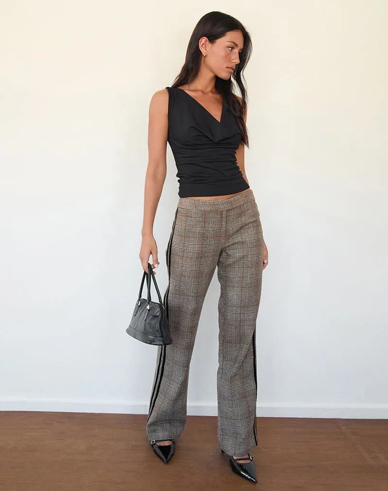 Fatina Trouser in Brown Check with Side Stripe sold by Motel Rocks product image thumbnail 2