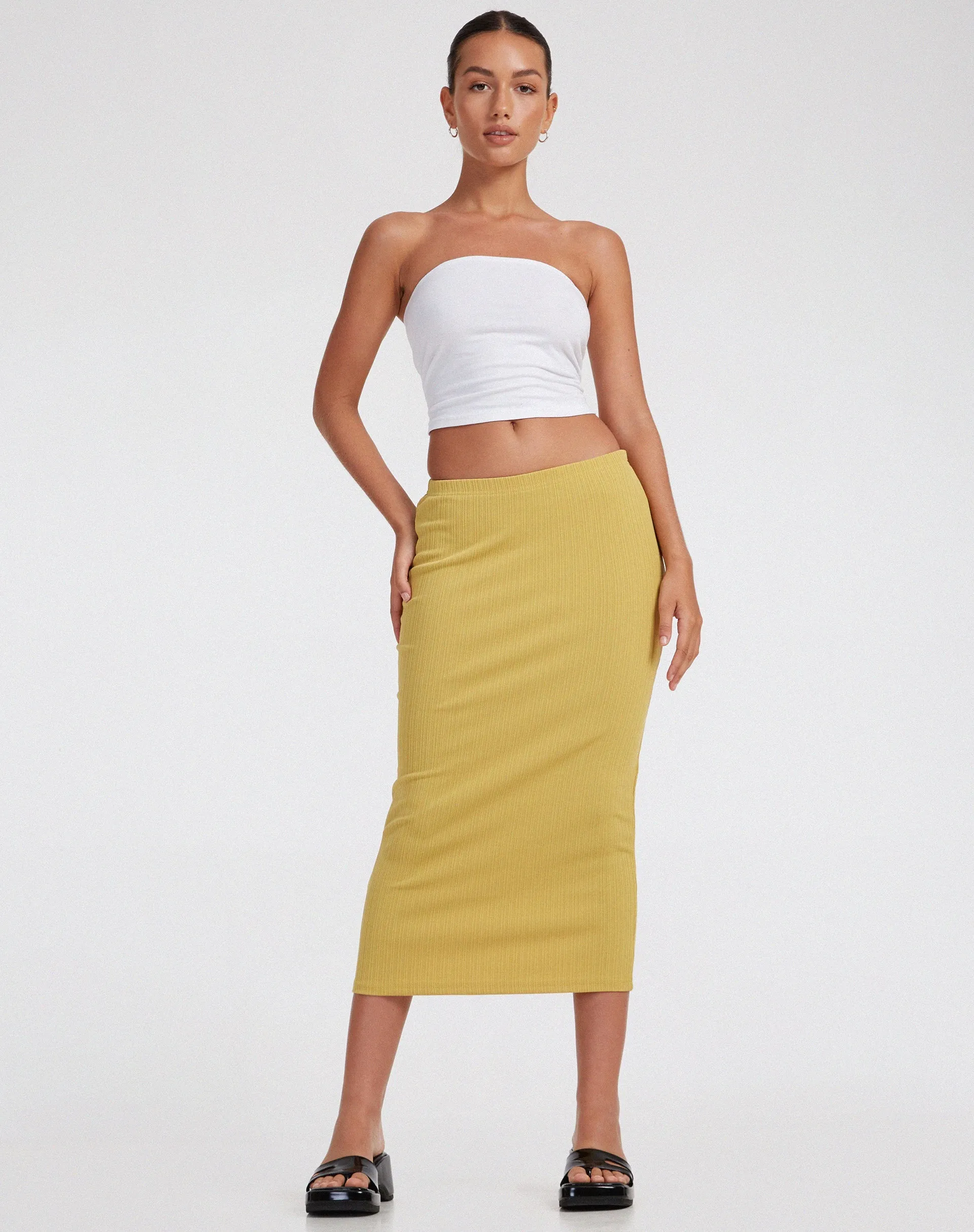 Magata Midi Skirt in Jersey Plise Mustard sold by Motel Rocks product image thumbnail 3